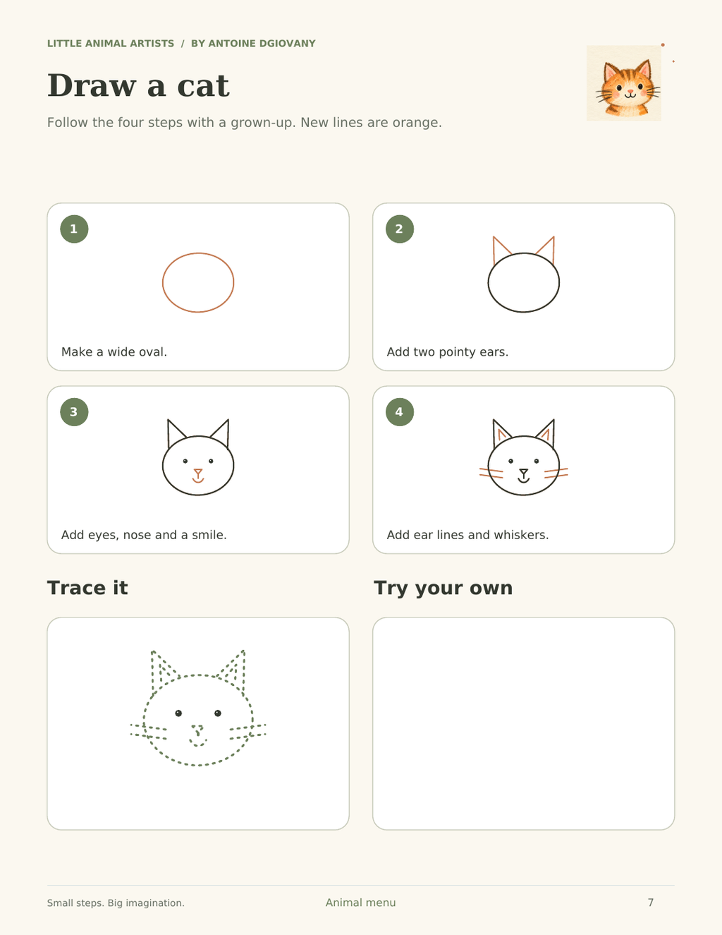 Actual tracing and drawing practice page