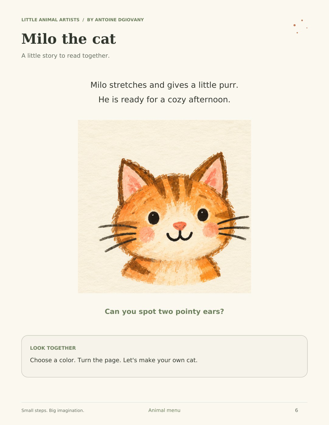 An actual illustrated animal story page from the book